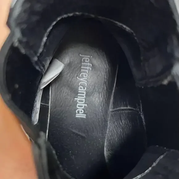 JEFFREY CAMPBELL Emrys Chelsea Boots Black High Shine Leather Gold Chain Size 6 - Picture 7 of 10